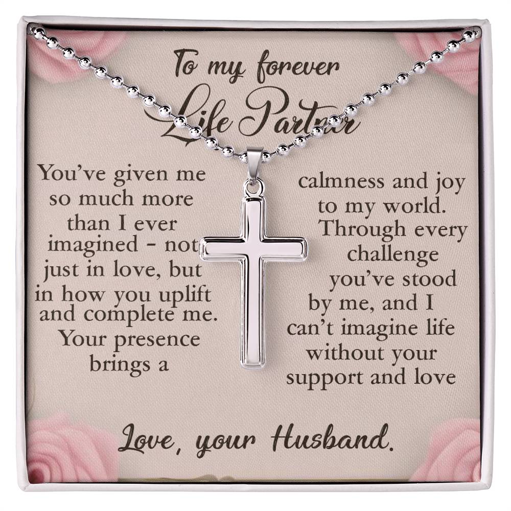 To My Wife - Forever Mine - Cross Ball Necklace