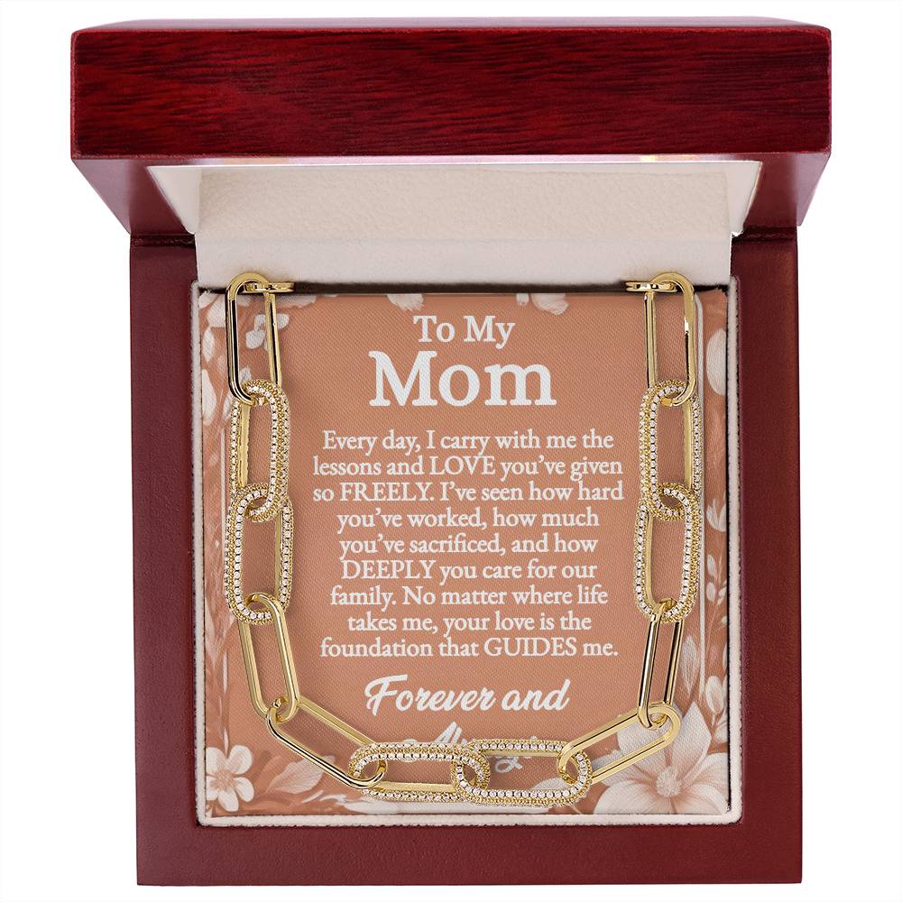 To My Mother - Hold Dear - Gold CZ Paperclip Chain