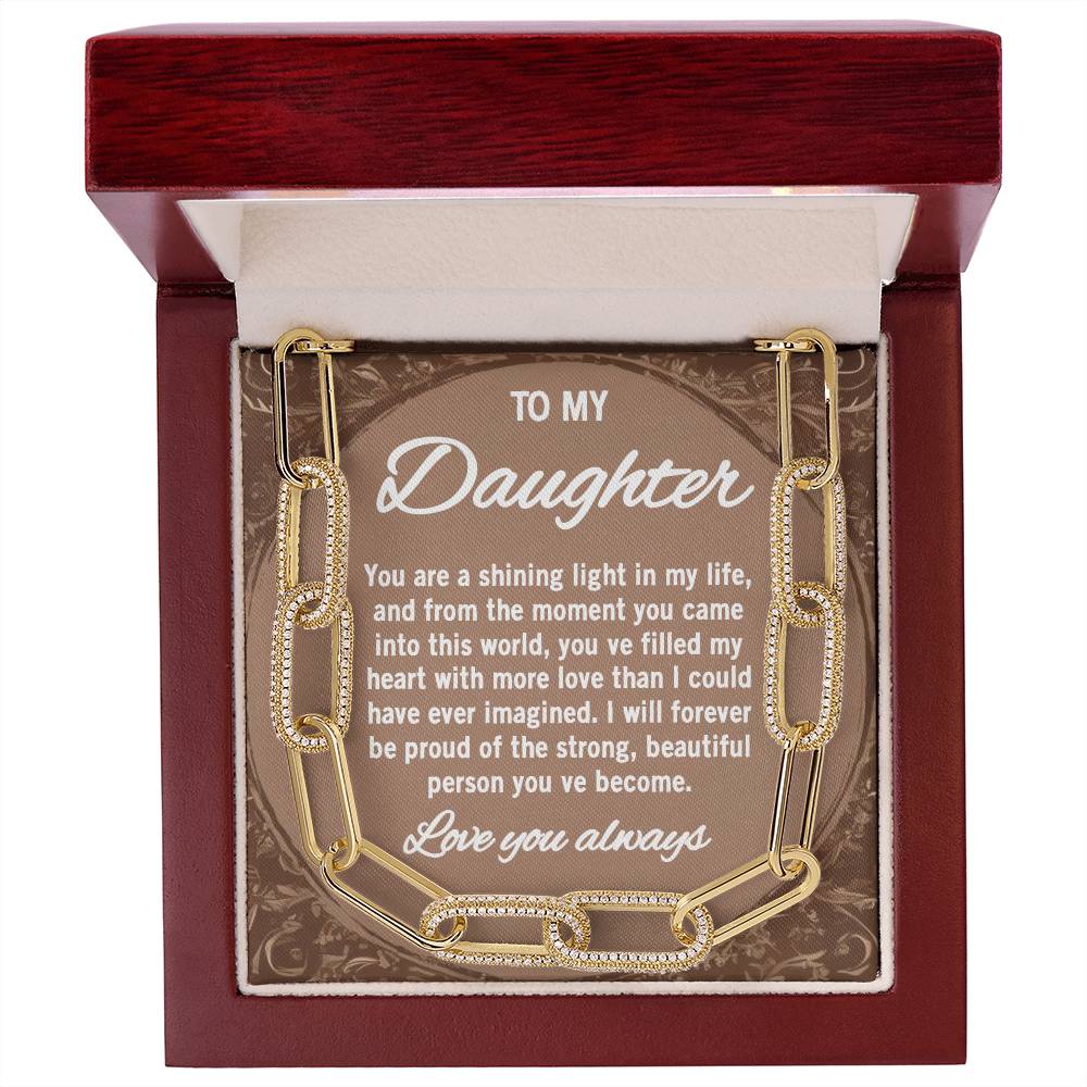 To My Daughter - My Shining Light - Gold CZ Paperclip Chain