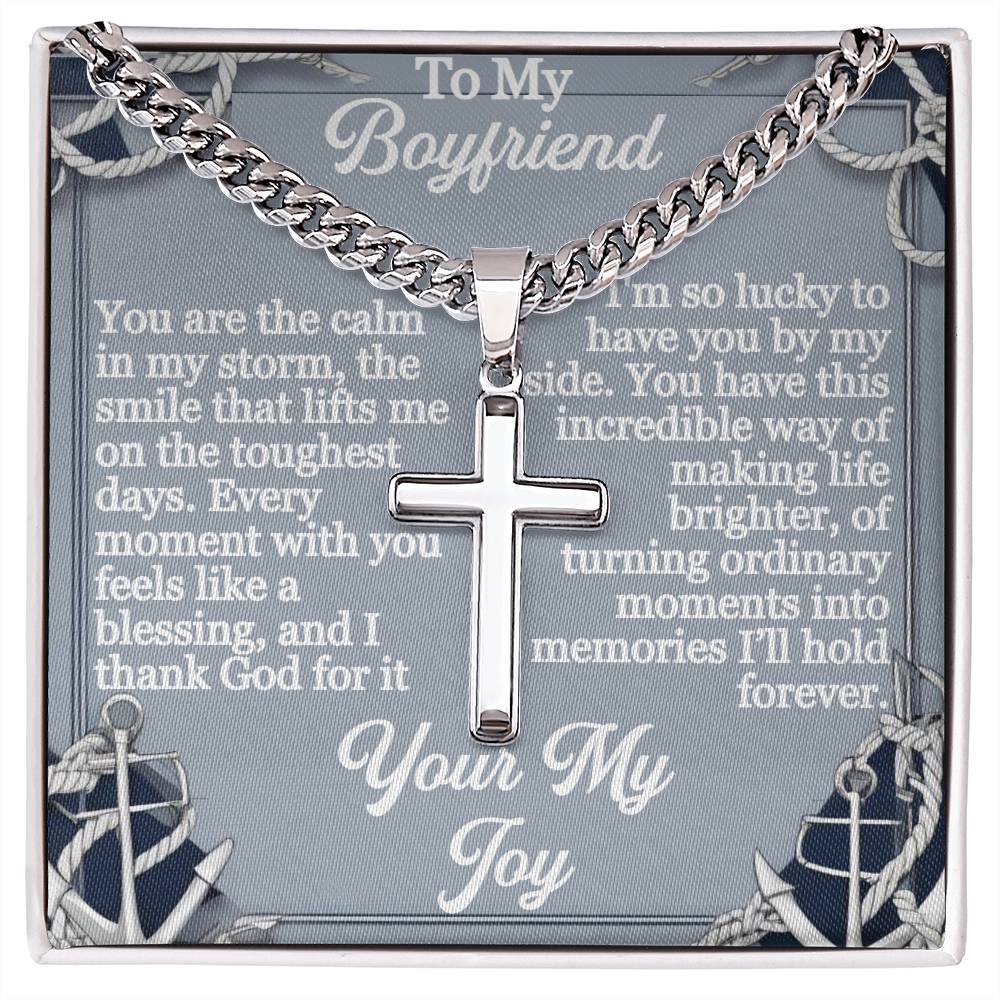 To My Boyfriend - Blessed - Stainless Steel Cuban Link Cross Chain